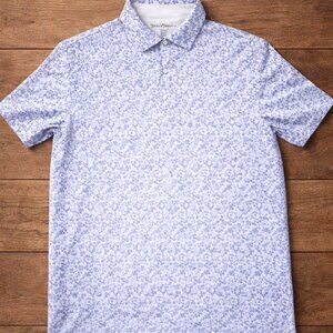 Hickey Freeman Golf Polo Shirt Men M Blue Floral Performance Stretch 88% Poly